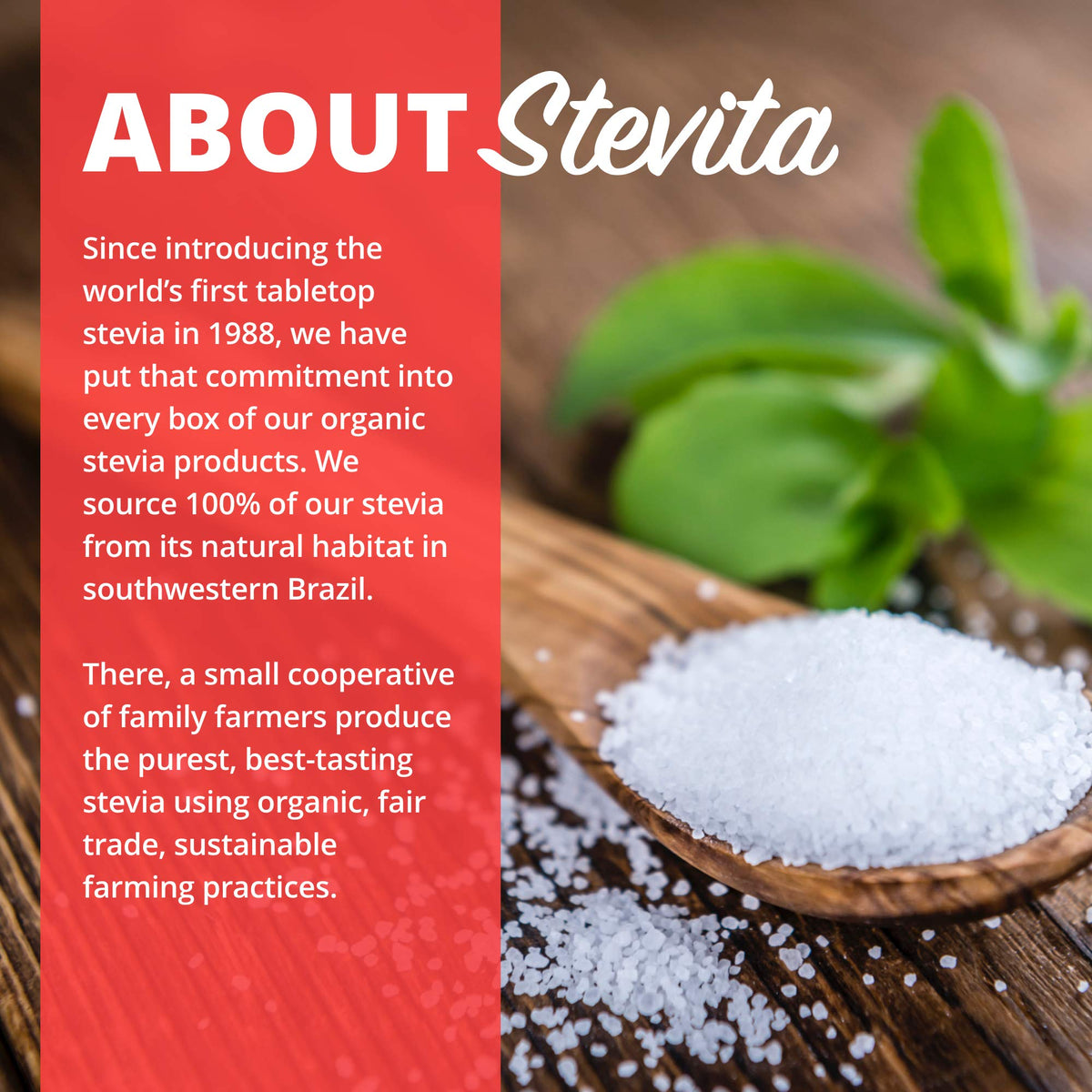 Stevita Organic Stevia Extra Sweet holds USDA Organic certification.