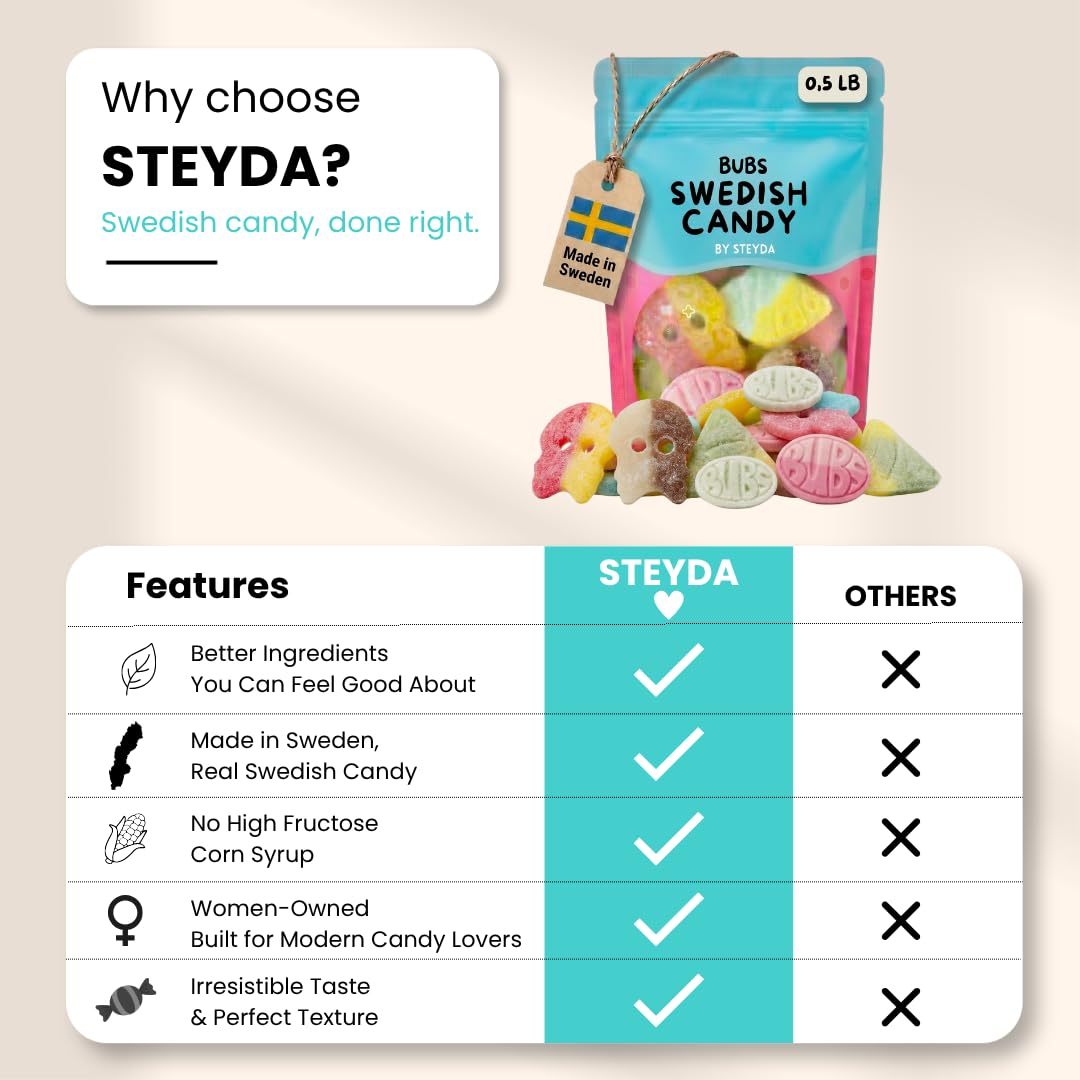 STEYDA BUBS fruity finish ideal for a snack break