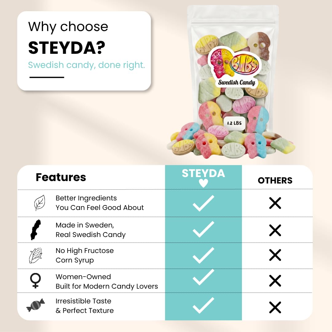 STEYDA gluten-free, palm oil-free candy for a cleaner indulgence.