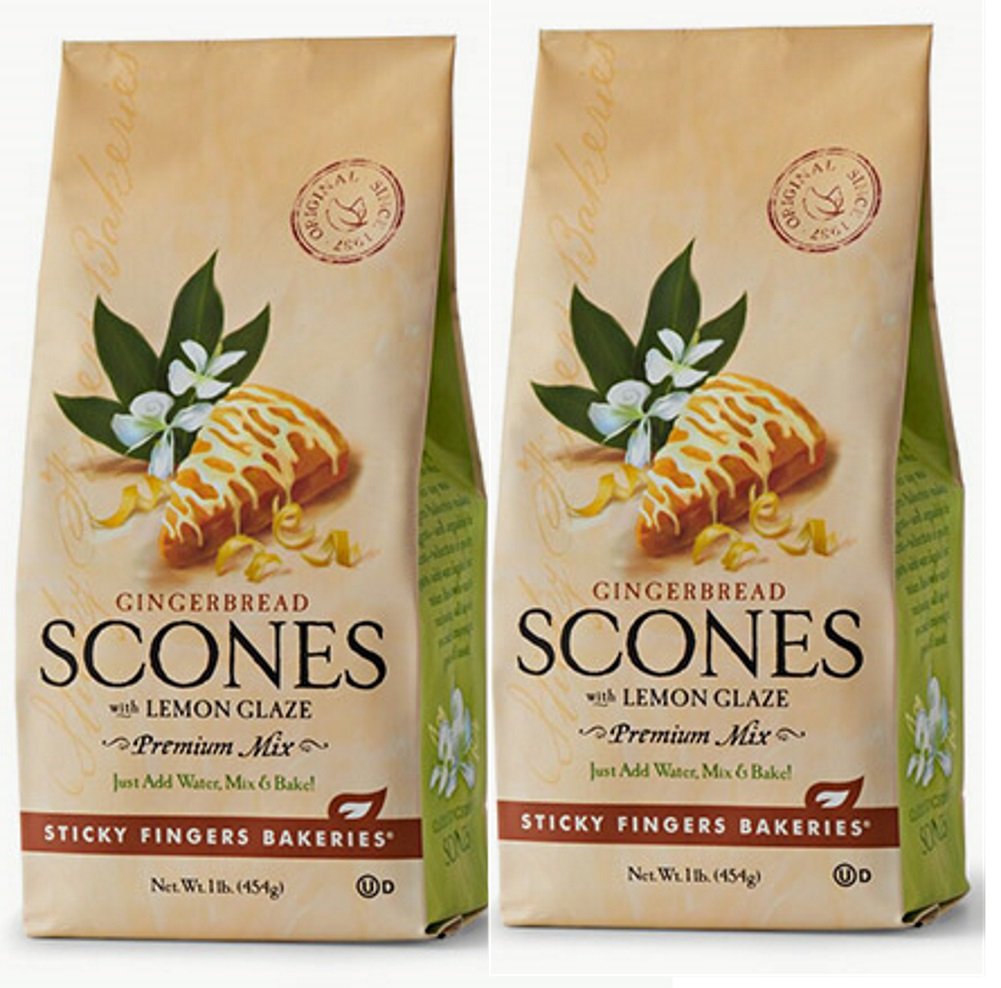 Sticky Fingers Bakeries lemon glaze gingerbread scones, 2-pack, ideal with coffee.