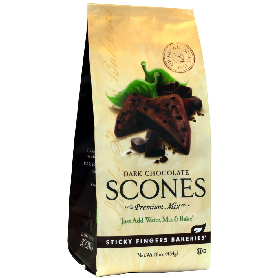 Sticky Fingers Scone Mix front packaging showing gourmet flavor and quick-bake convenience