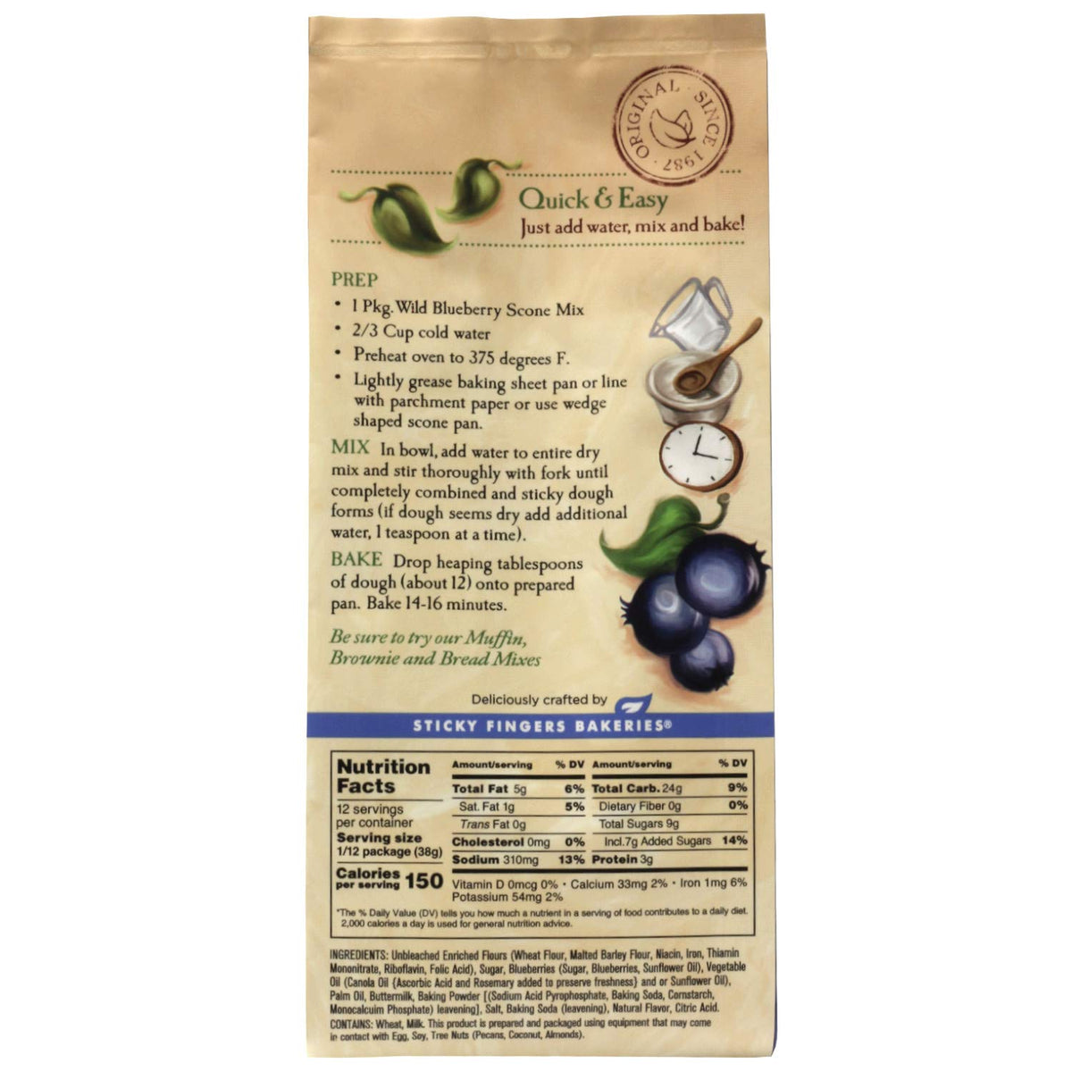 Sticky Fingers Wild Blueberry Scone Mix 2-pack packaging for convenient baking