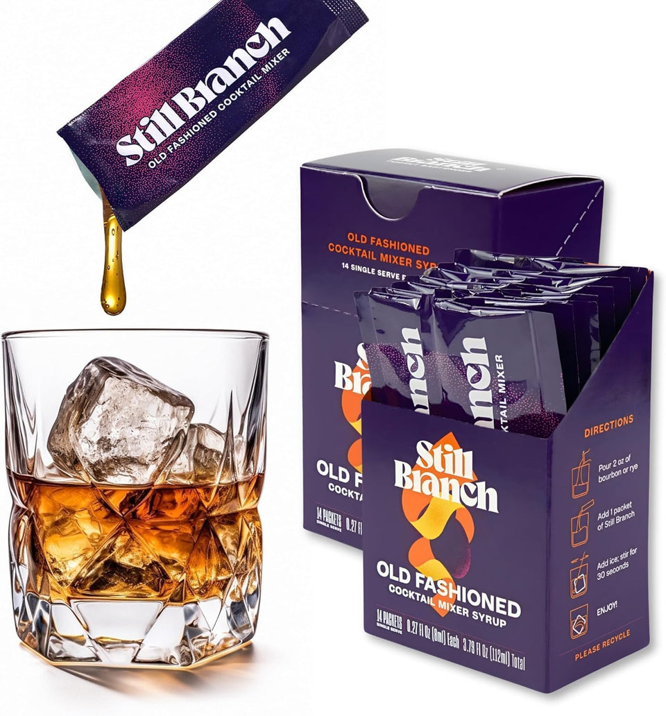 Still Branch Old Fashioned sachets packaging for portable, mess-free home mixing.
