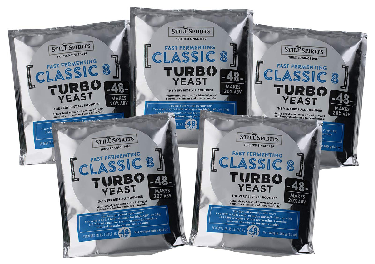 Still Spirits Turbo Classic 8 Yeast pack of five sachets ready for quick fermentation.