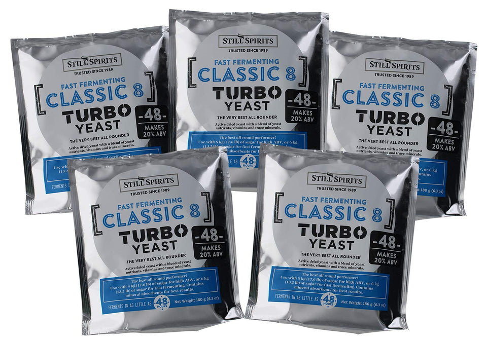 Still Spirits Turbo Classic 8 Yeast pack of five sachets ready for quick fermentation.