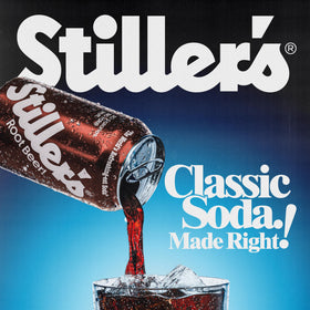 Pouring STILLER'S Root Beer into a glass, caffeine-free flavor.