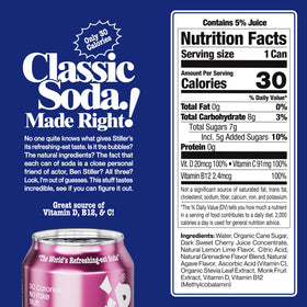 STILLER'S soda can back-label close-up highlights low sugar and caffeine-free profile.