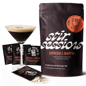 Stir Sessions Espresso Martini drink mix packets, bold flavor and caffeine lift.