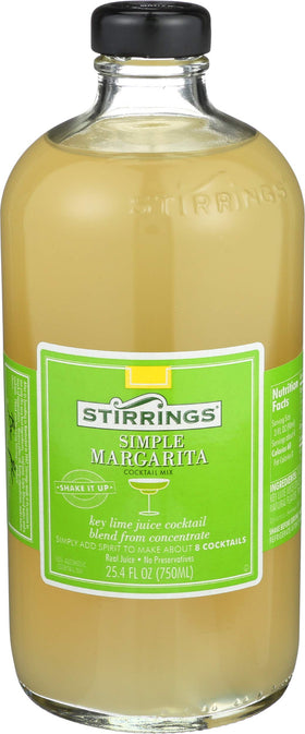 Stirrings Simple Margarita bottle on a clean countertop for easy home cocktails
