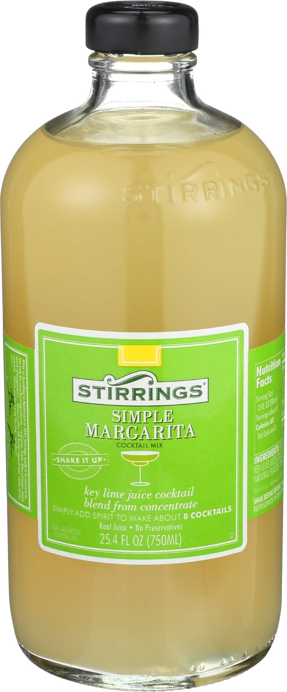Stirrings Simple Margarita bottle on a clean countertop for easy home cocktails