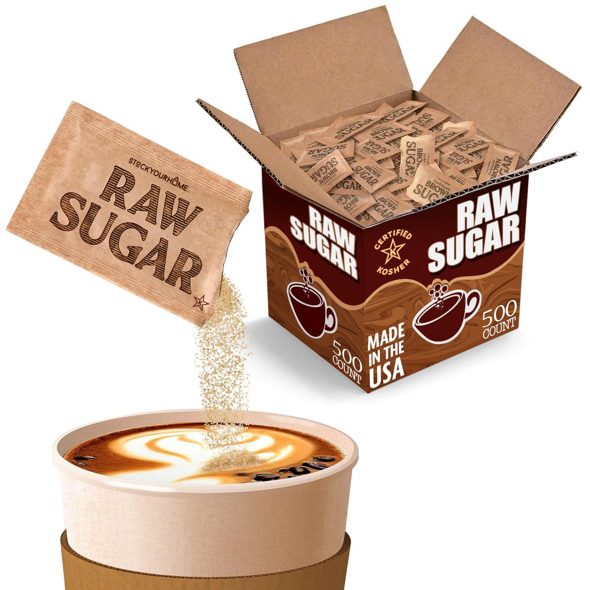 Stock Your Home bulk sugar packets 500-count box for quick coffee service.