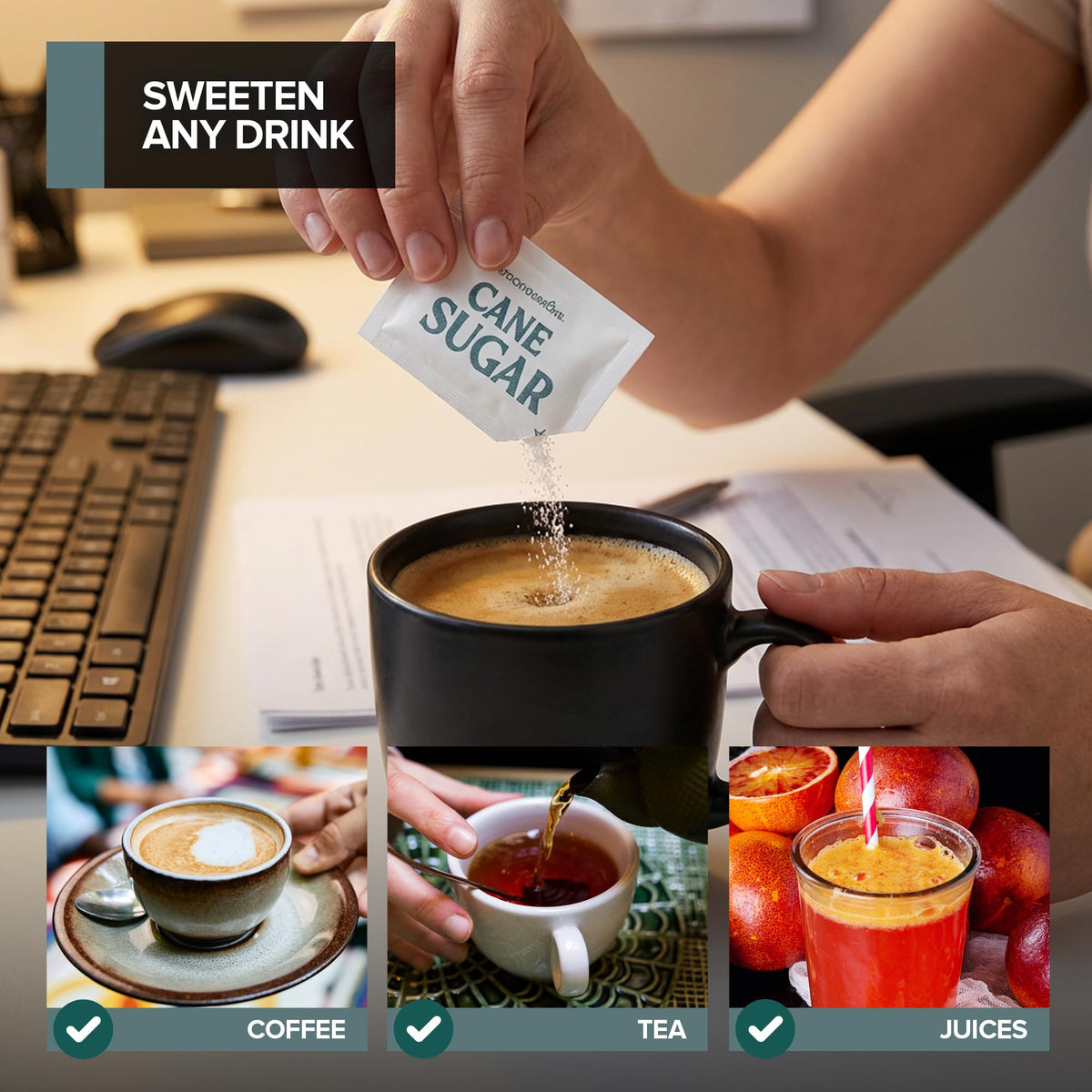 Stock Your Home office breakroom sugar station ready for quick sweetening.