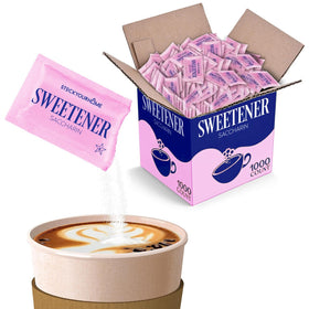Stock Your Home pink saccharin packets in a box front for calorie-free sweetness in coffee
