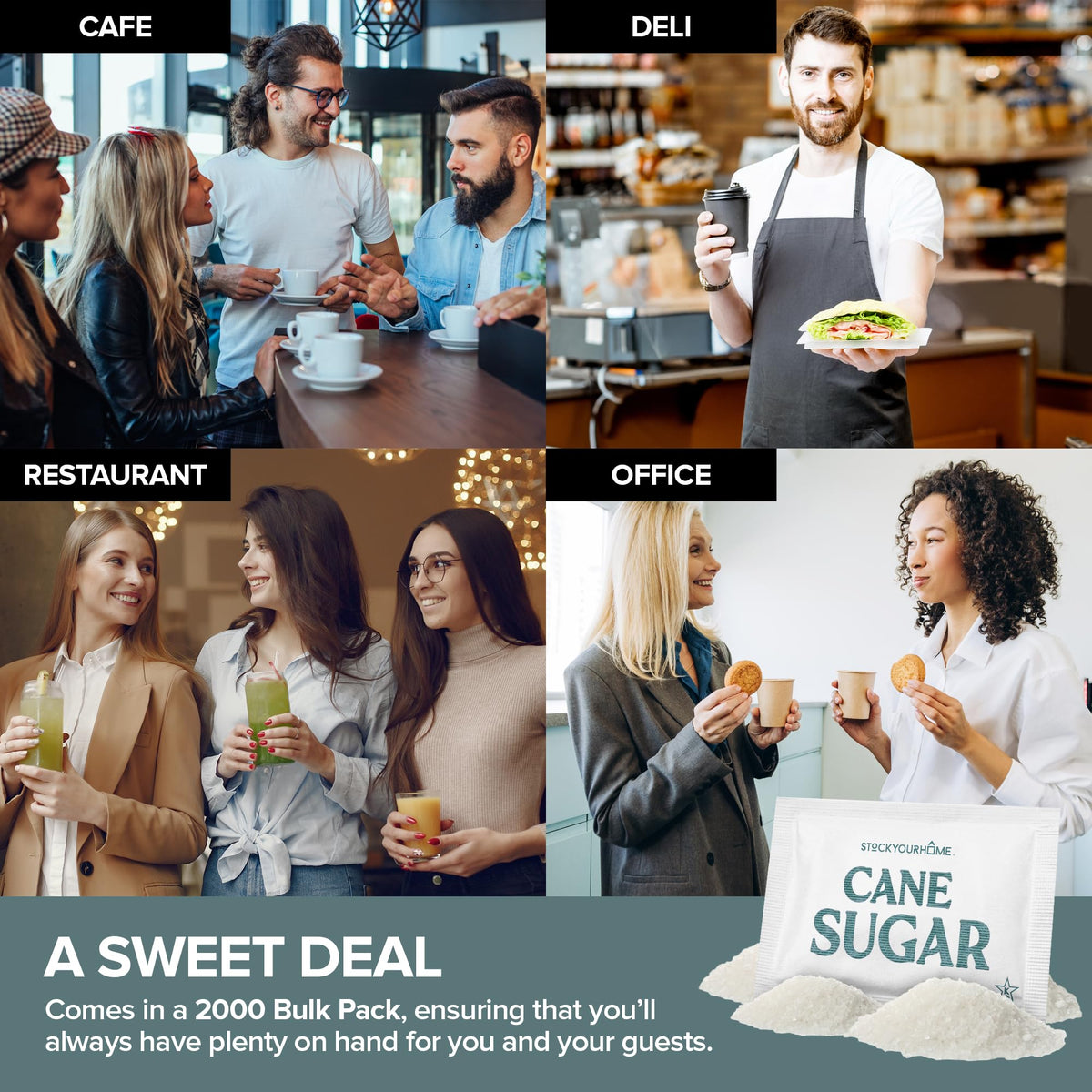Stock Your Home school cafeteria sugar packets for easy self-serve.