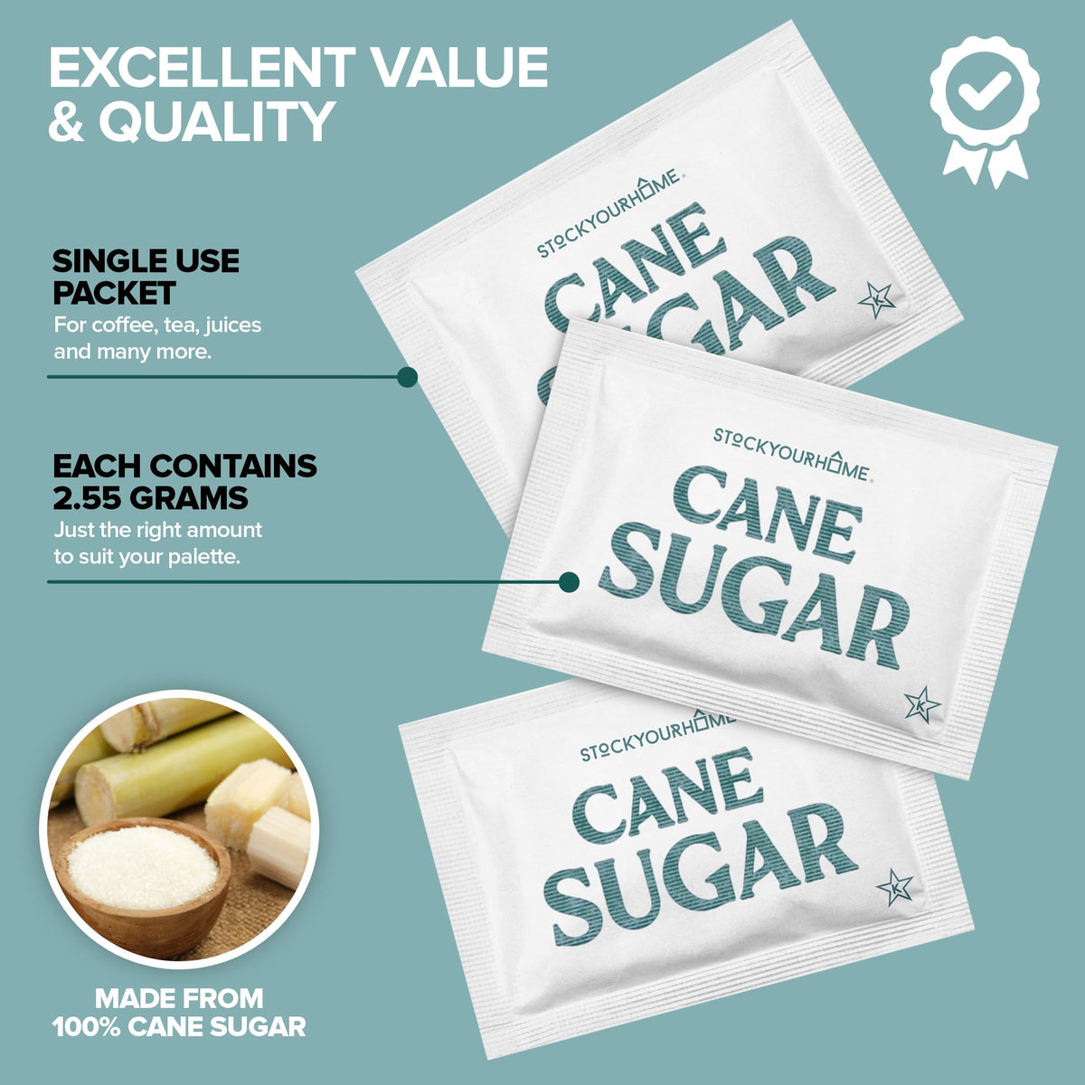 Stock Your Home sugar packets ideal for coffee and tea service at cafés and offices.