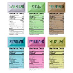 Stock Your Home six-types assortment showcases six sweeteners for tailored taste.