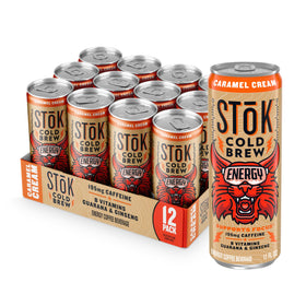 STOK Cold Brew Energy Caramel Cream can delivers bold aroma for on-the-go focus.