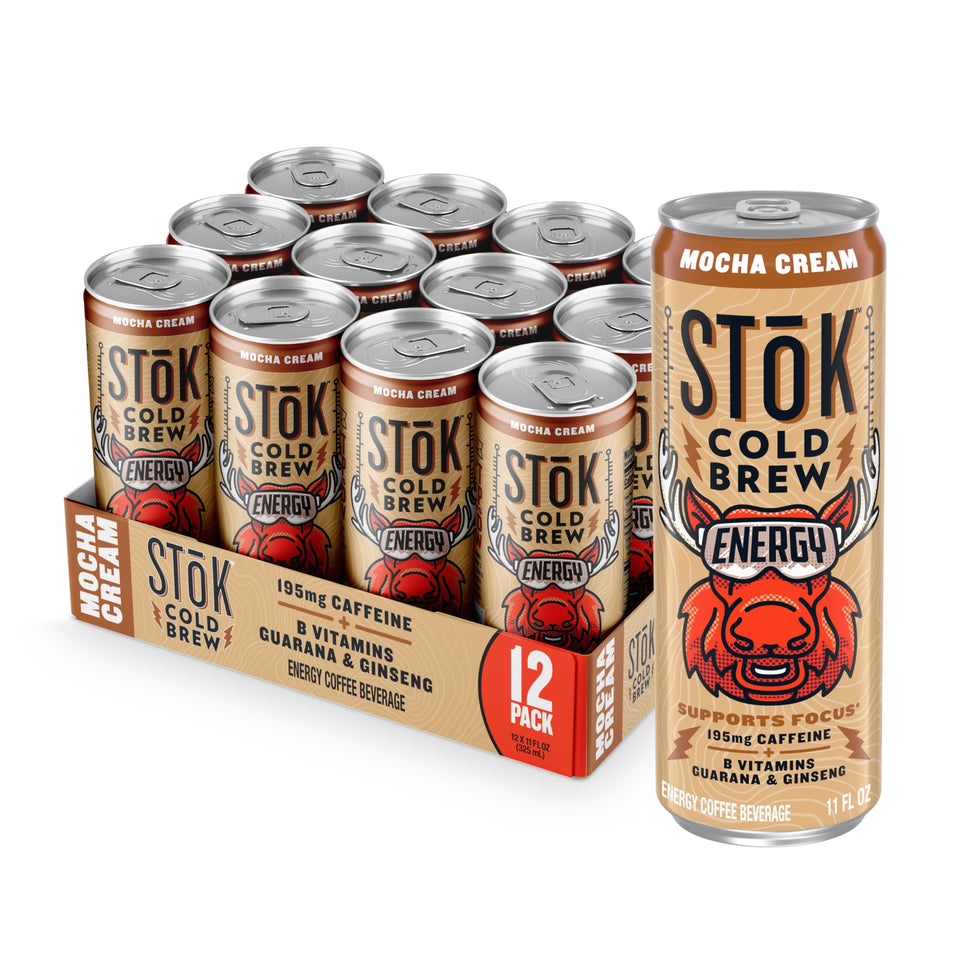 STOK Cold Brew Energy Mocha Cream can bold flavor with 195 mg caffeine for focus.