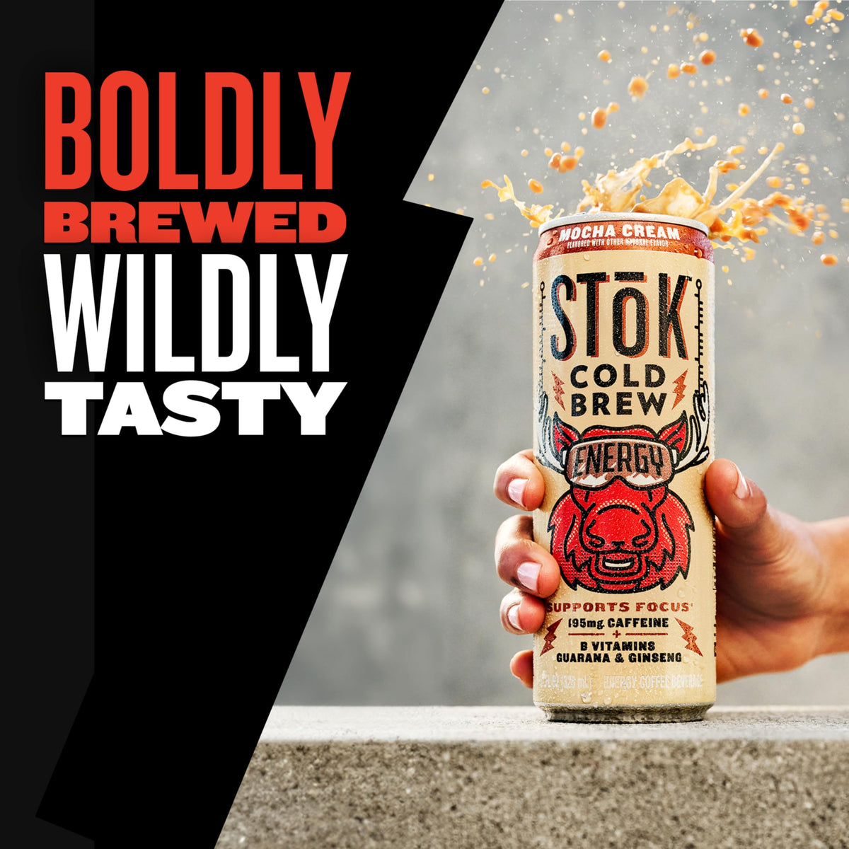 STOK Cold Brew Energy Mocha Cream glass creamy smooth finish ideal for morning routines.