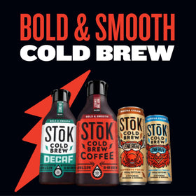 Creamy vanilla swirl aroma beside bold coffee in STOK