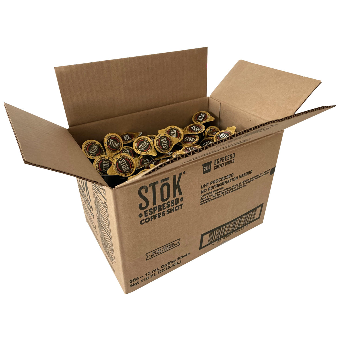 STOK Espresso Shots packaging front shows a 264-count box.