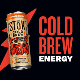 STOK hand-holding cold brew can for convenient energy during busy days.