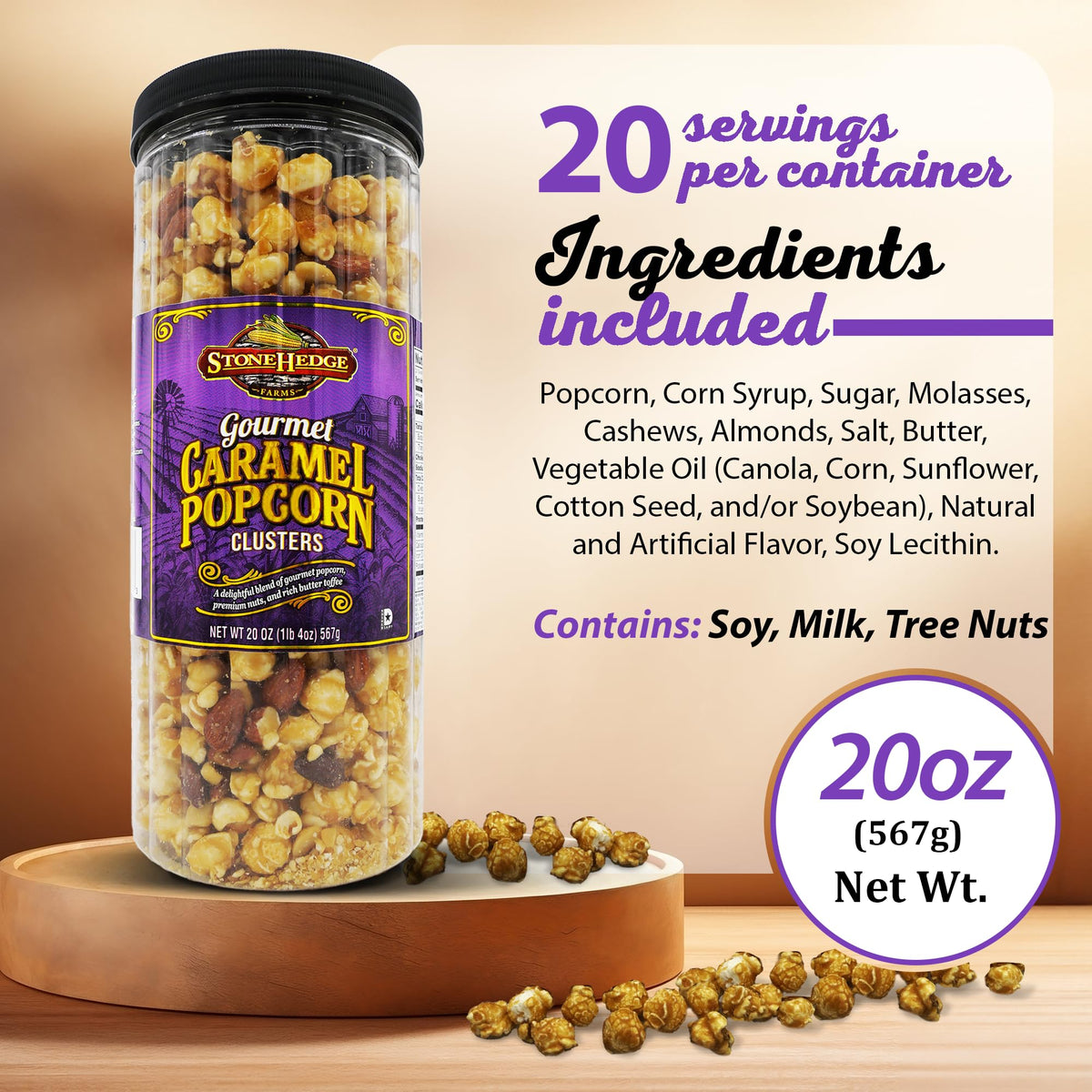 Closeup of Stonehedge Farms clusters with cashews and almonds showing rich texture.