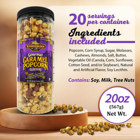 Closeup of Stonehedge Farms clusters with cashews and almonds showing rich texture.