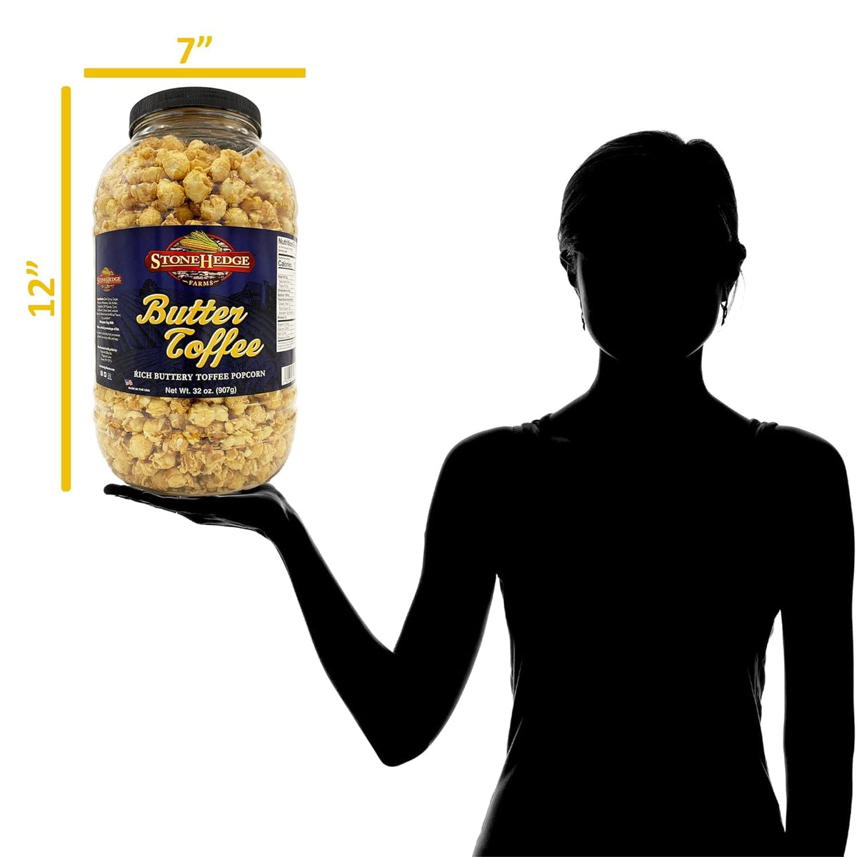 Gift-ready Stonehedge Farms popcorn tub, ideal for holiday baskets.