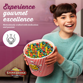 Stonehedge Farms Rainbow Caramel Popcorn shown as a ready-to-gift treat.