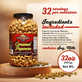 Stonehedge Farms reclosable barrels keep popcorn fresh at gatherings.