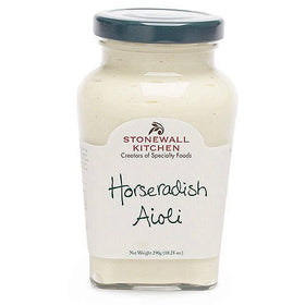 Stonewall Kitchen Aioli Collection pantry display signals premium flavor options