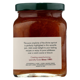 Stonewall Kitchen Apricot Jam jar closeup showing rich color.