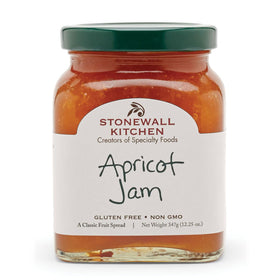 Stonewall Kitchen Apricot Jam jar front showing premium fruit flavor for spreads