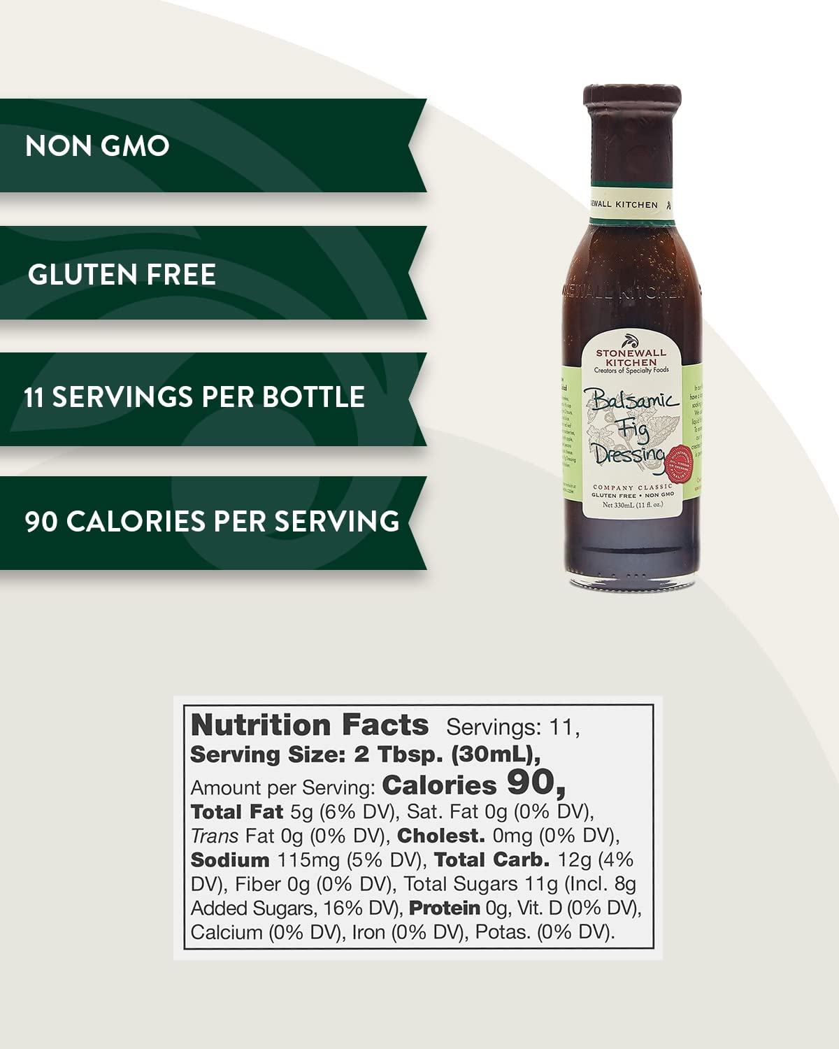Stonewall Kitchen balsamic fig dressing pour, ideal for quick drizzle over greens.