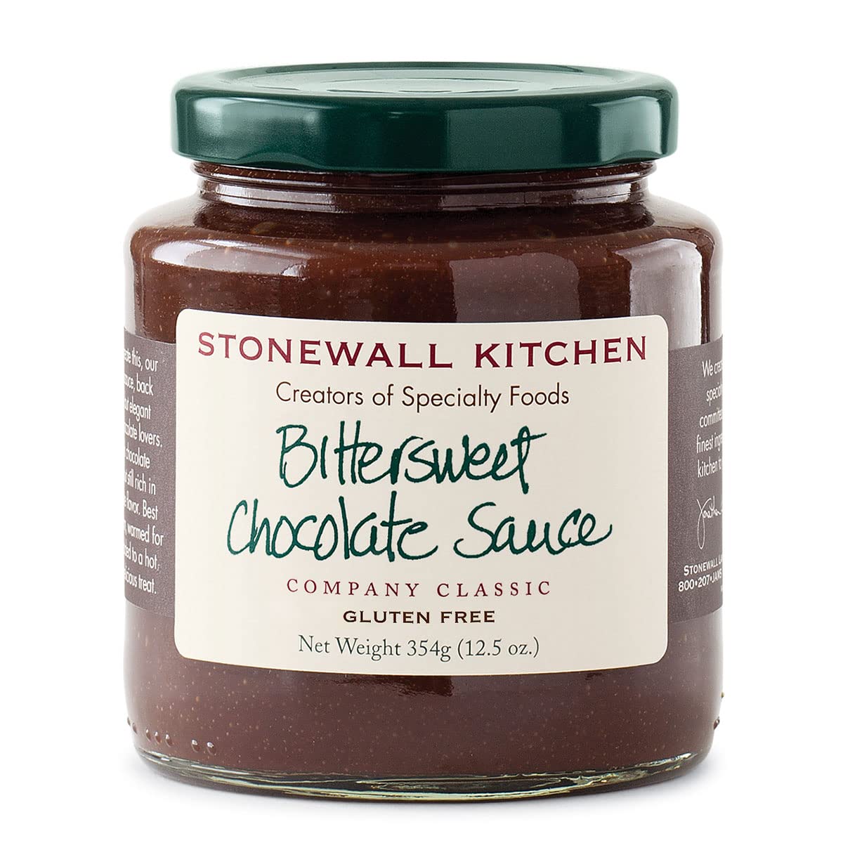 Stonewall Kitchen Bittersweet Chocolate Sauce jar front view, rich dessert topping.