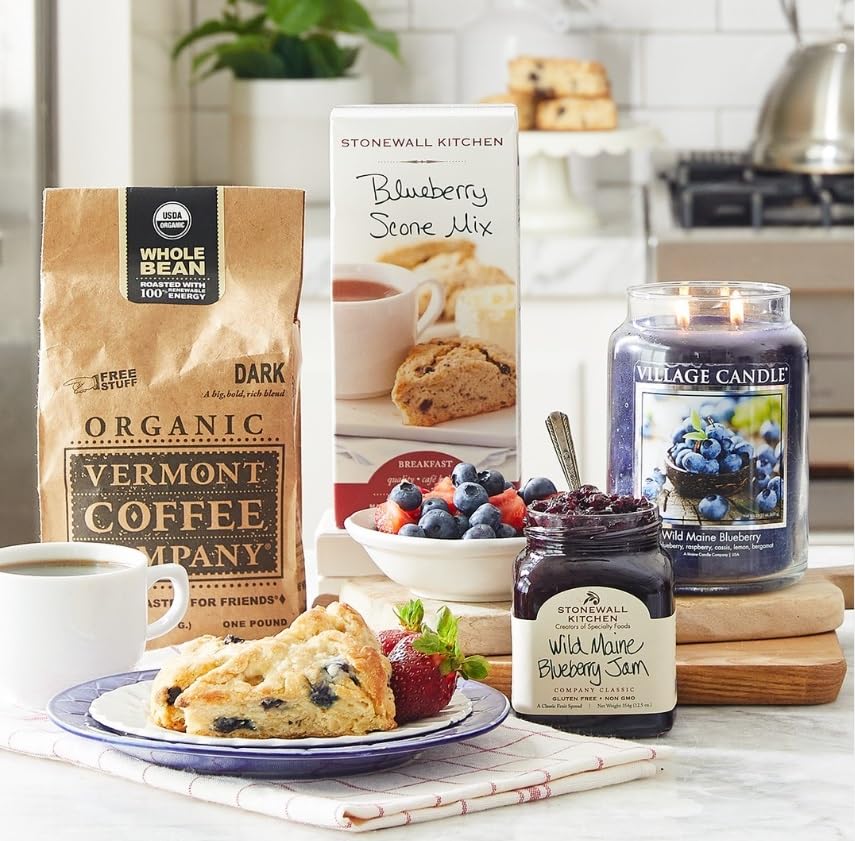 Stonewall Kitchen Blueberry Scone Mix bowl with batter forming fluffy scones