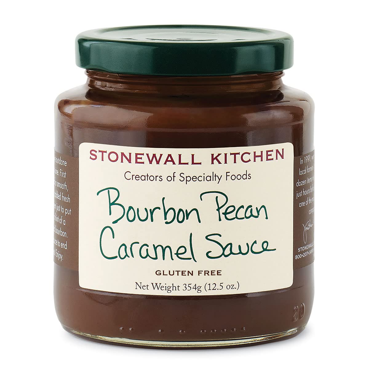 Stonewall Kitchen Bourbon Pecan Caramel Sauce bottle ready to drizzle on ice cream