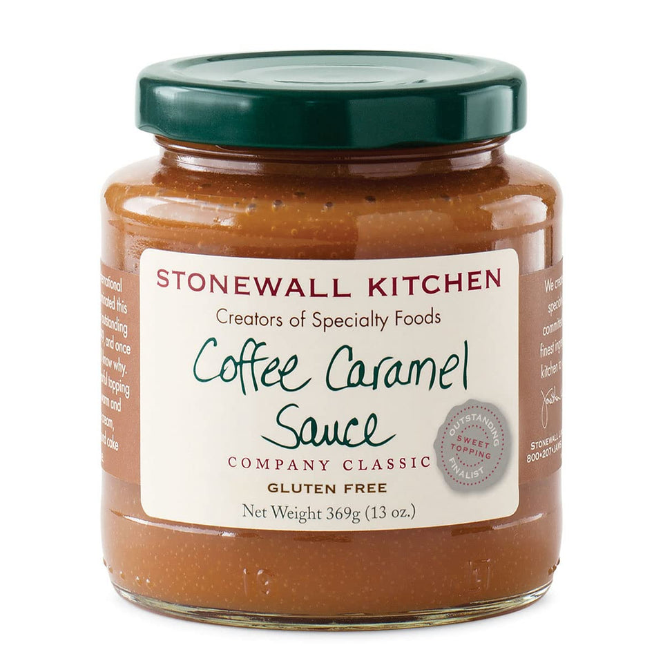Stonewall Kitchen Coffee Caramel Sauce jar close-up showing rich buttery texture