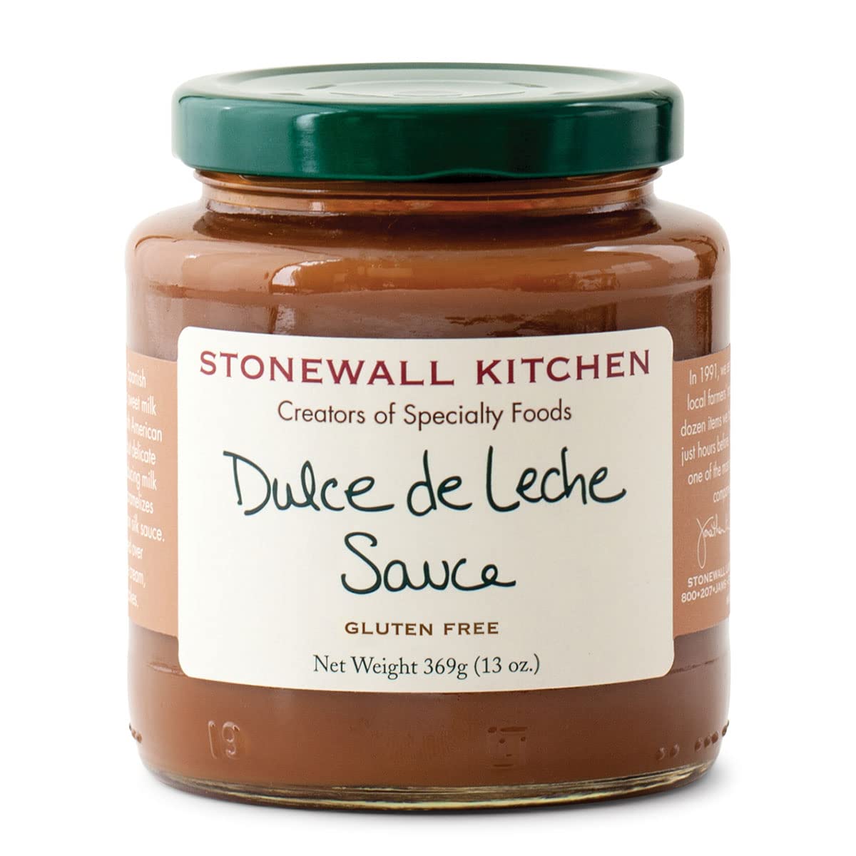 Stonewall Kitchen Dulce de Leche Sauce bottle front view, rich caramel flavor for desserts.