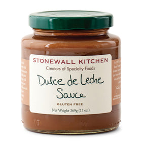 Stonewall Kitchen Dulce de Leche Sauce bottle front view, rich caramel flavor for desserts.