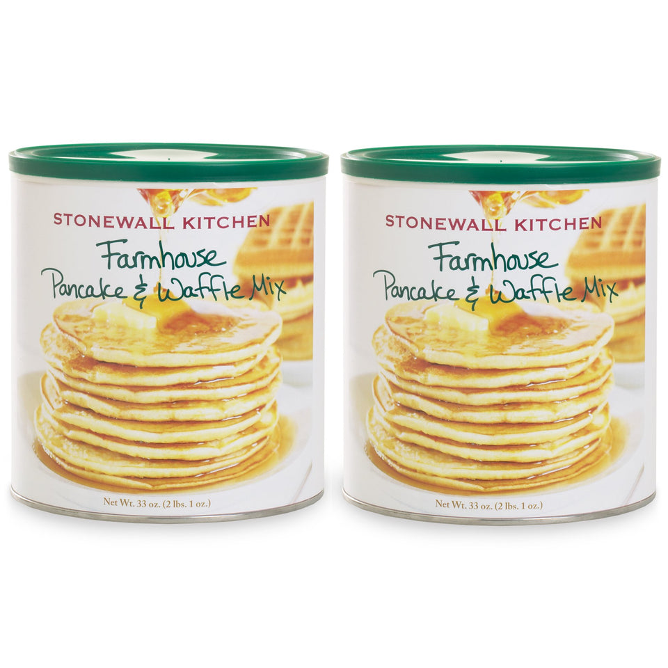 Stonewall Kitchen Farmhouse pancake mix 2-pack labeled and ready for gifting.