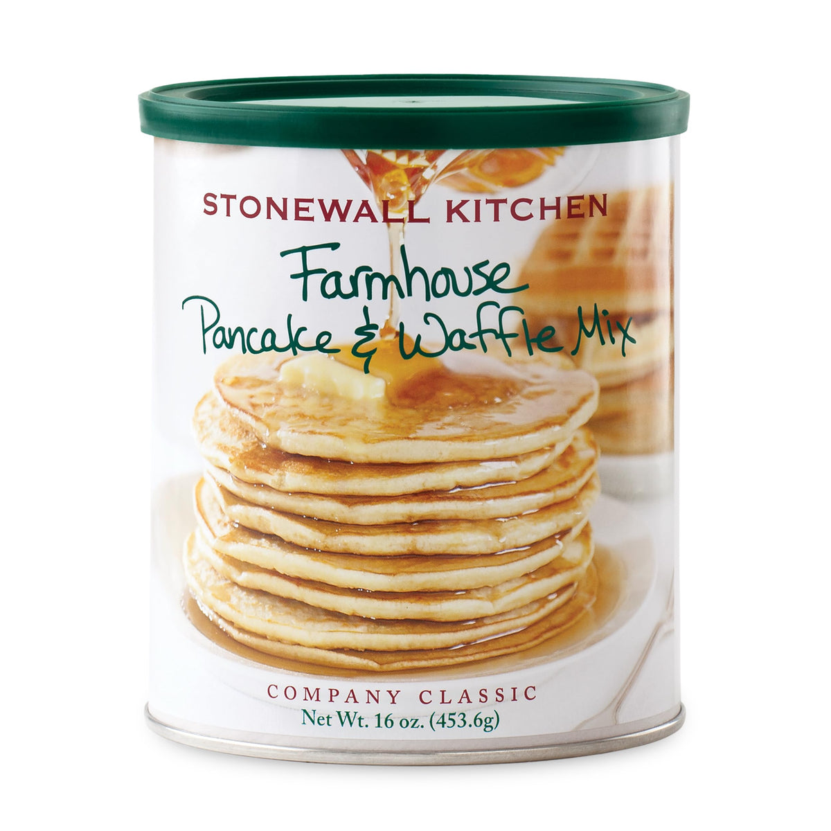 Stonewall Kitchen Farmhouse Pancake & Waffle Mix in a mixing bowl for quick weekend breakfast.