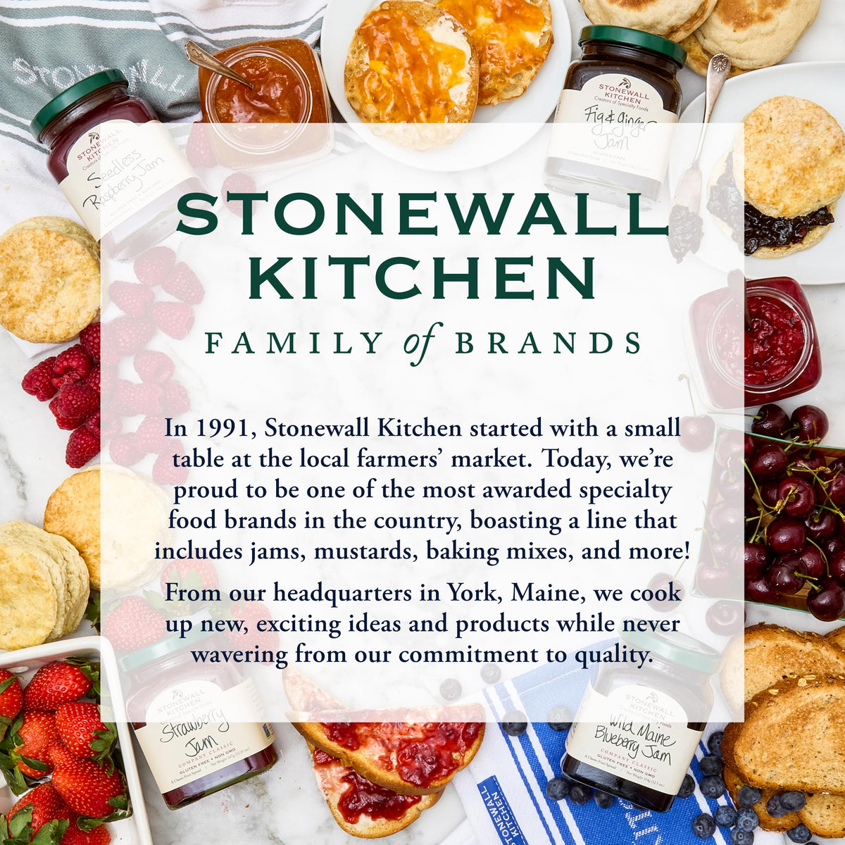Stonewall Kitchen heritage branding emphasizes premium ingredients and tested recipes