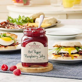 Closeup of Stonewall Kitchen jelly label showing premium ingredients
