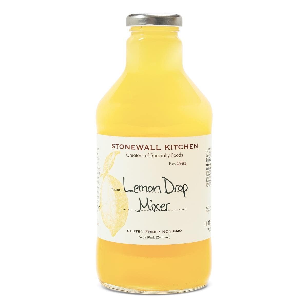 Stonewall Kitchen Lemon Drop Mixer 24oz bottle highlights bright citrus flavor for cocktails