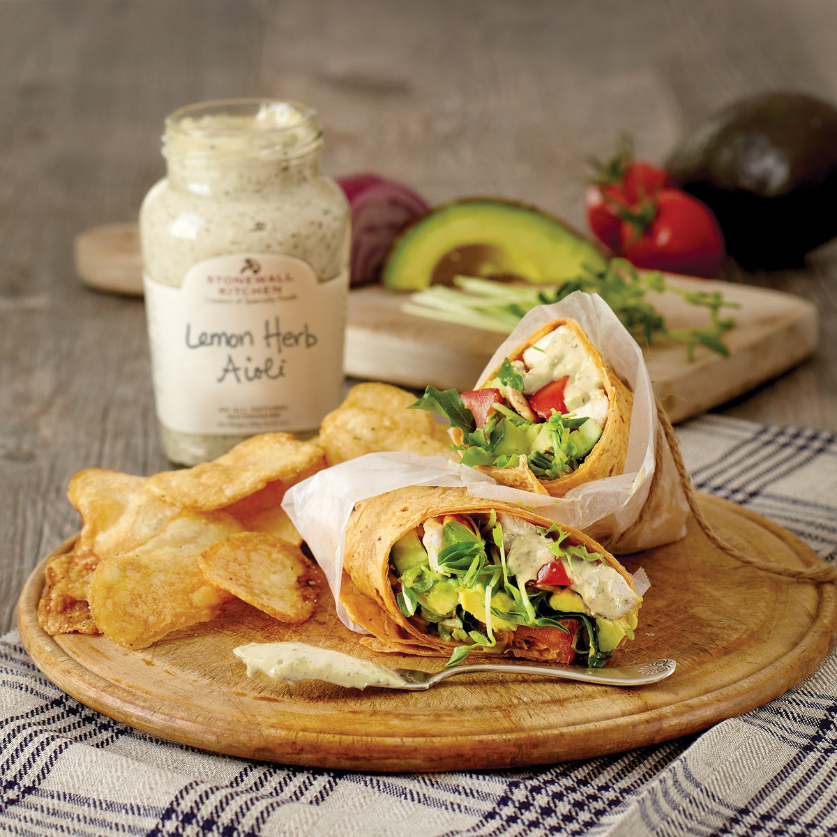 Stonewall Kitchen Lemon Herb Aioli dipping sauce with lemon and herbs.