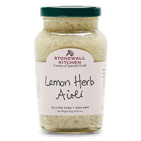 Stonewall Kitchen Lemon Herb Aioli jar for creamy topping on fish and vegetables.