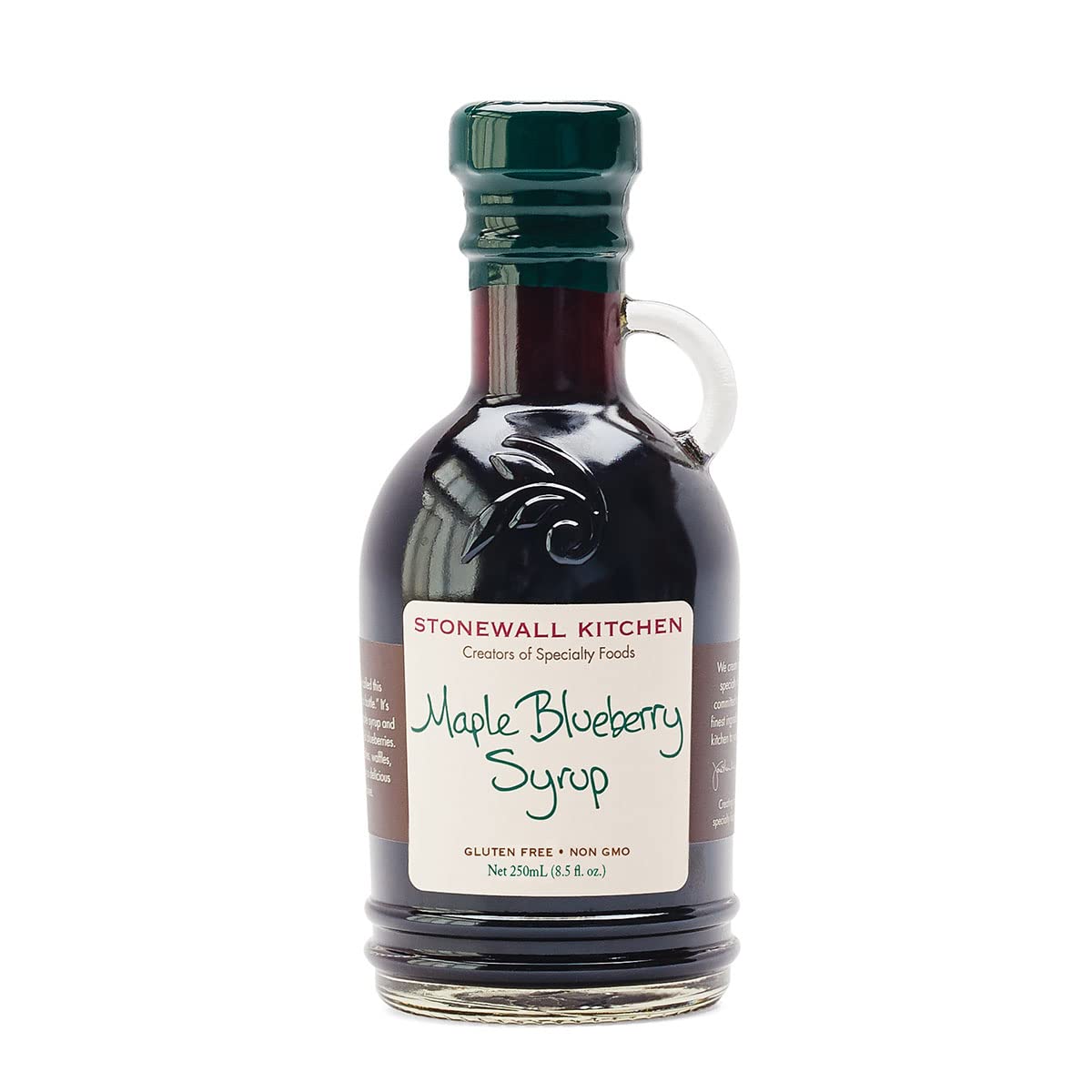 Stonewall Kitchen Maple Blueberry Syrup bottle pour over pancakes for a Maine-inspired breakfast.