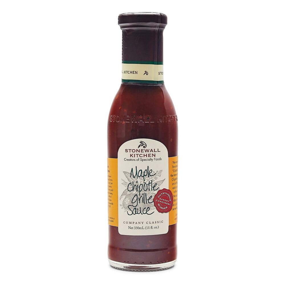 Stonewall Kitchen Maple Chipotle Grille Sauce bottle; ideal for smoky-sweet grilling of vegetables and meats